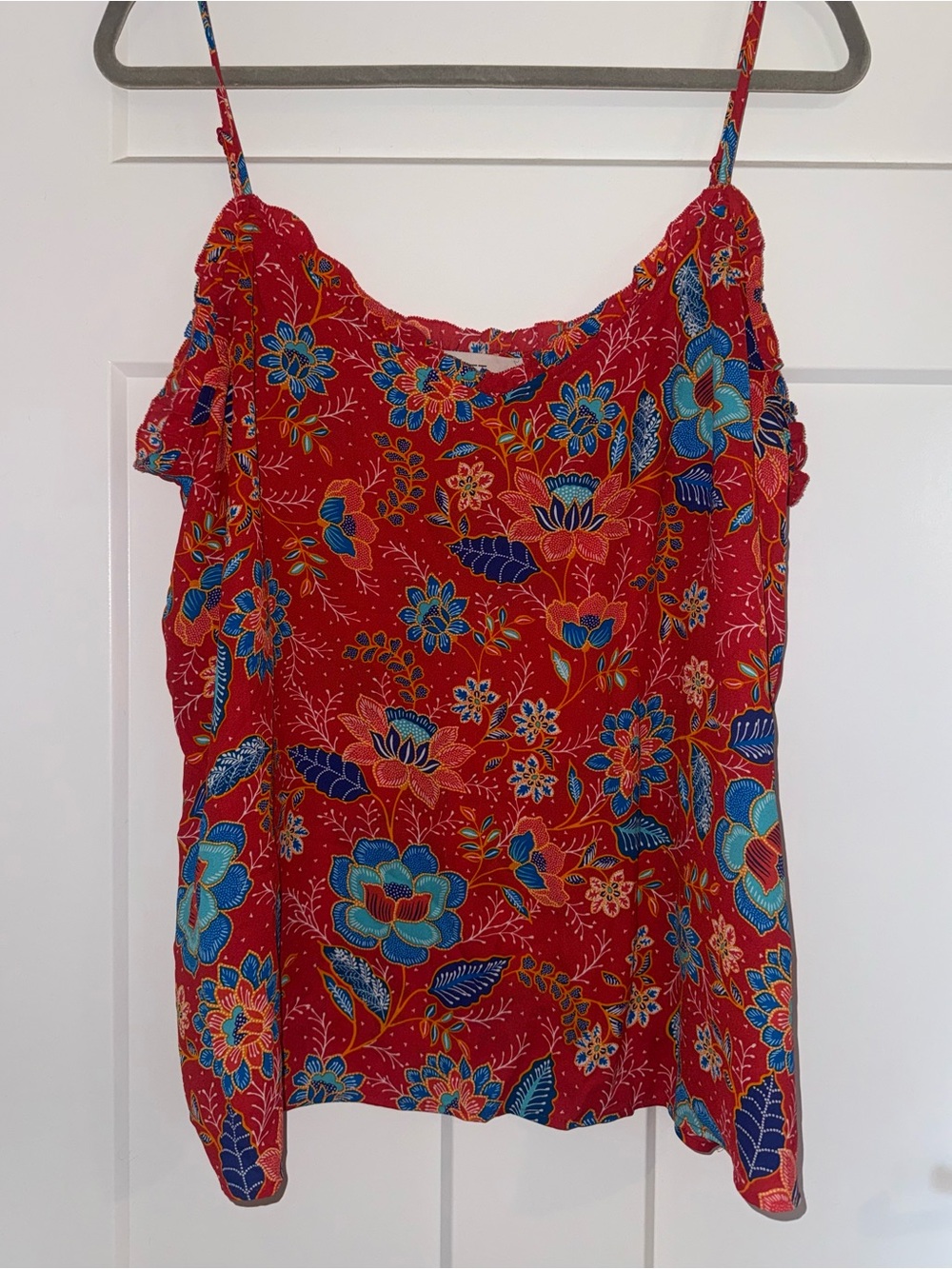 LOFT Red Floral Spaghetti-Strap Women's Top